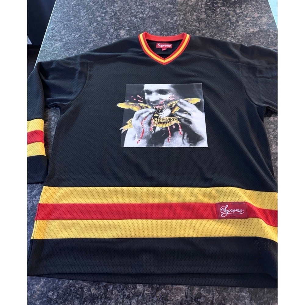 Supreme Antihero Hockey Jersey Black Yellow Red SS14 Mens Size Large Eagle 18